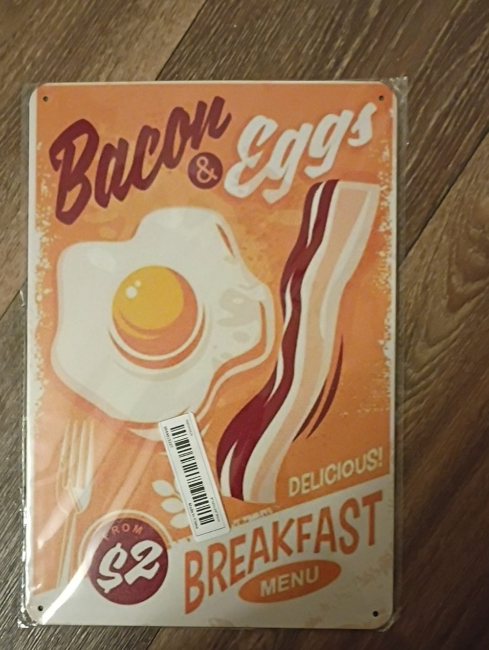 NWT Vintage Retro Diner Tin Sign Bacon & Eggs Kitchen Decor 8x12